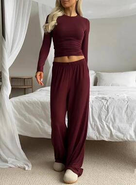 Women's long sleeved long pants white outfit for slimming,