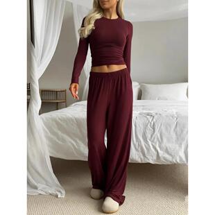 Women's long sleeved long pants white outfit for slimming,