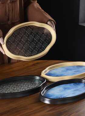 礼瓷海棠花玻璃茶托盘复古茶盘茶具怀旧家用茶室水果点心盘收纳盘