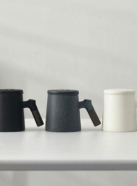 340ml办公杯带手柄水杯陶瓷杯茶具茶水分离带盖杯新款杯耐高温