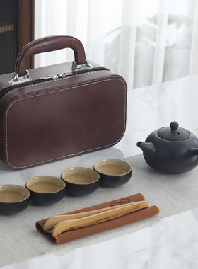 粗陶瓷旅行茶具套装侧把壶四杯式手提箱包户外商务送礼可logo
