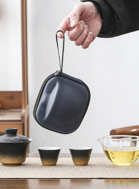 新款包功夫茶具套装陶瓷快客杯一壶二杯粗陶旅行茶具制作logo