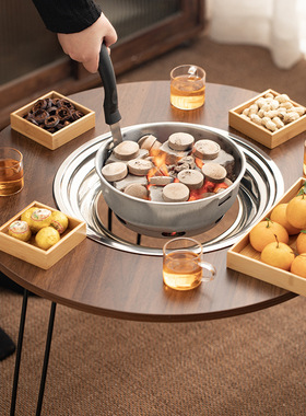 烧烤桌子家用户外庭院休闲圆形多功能烧烤桌可露营一体桌