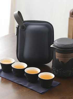 旅行茶具套装整套古韵陶瓷户外式商务礼茶具快客杯一壶四杯