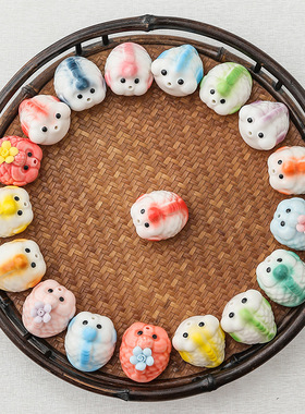 陶瓷手工花泡泡鱼香插香道茶宠把玩摆件创意居家香炉香座可爱