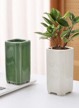 古韵陶瓷哥窑花盆小叶赤楠盆景创意文竹简约绿萝兰花菖蒲多肉盆栽