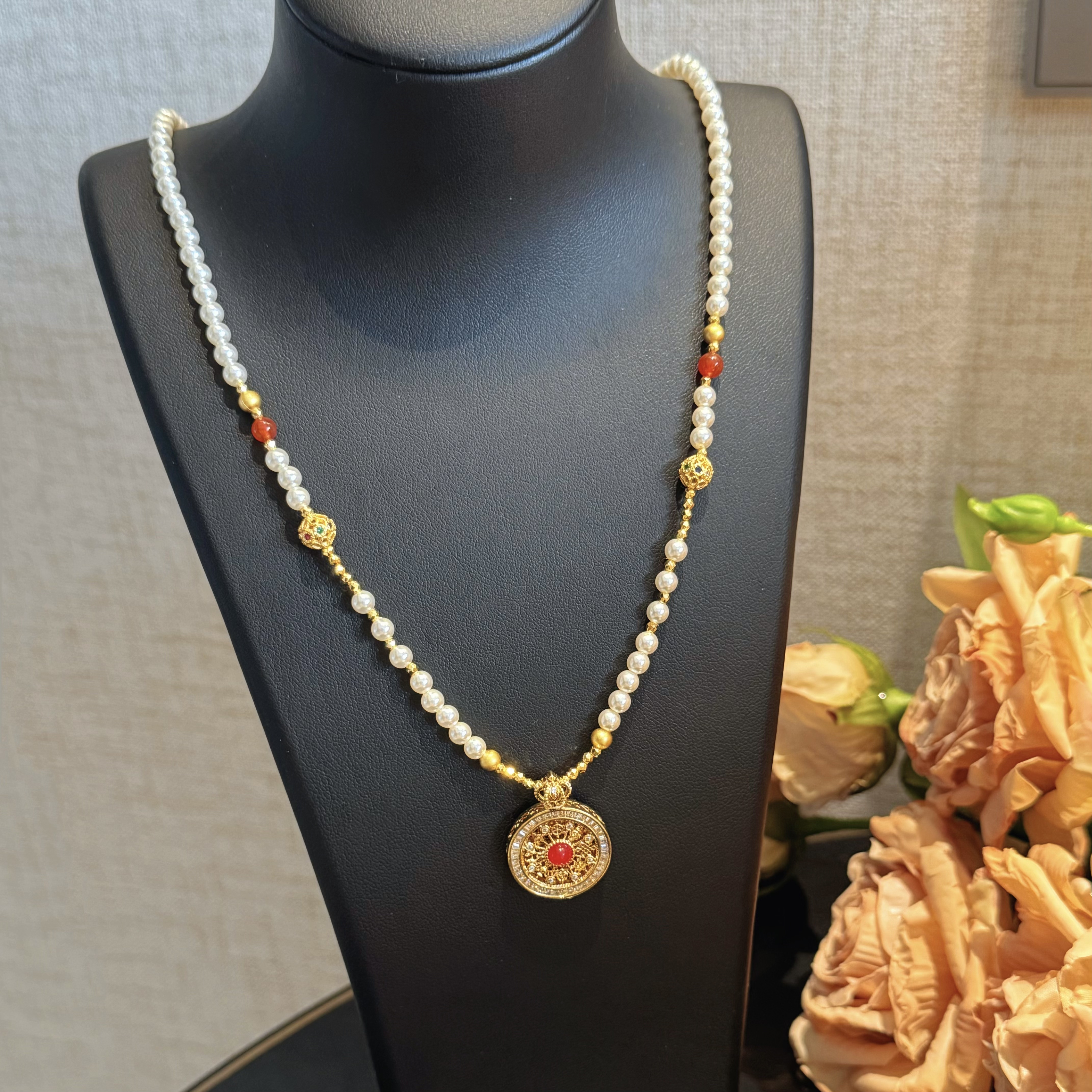 新中式古法八宝罗盘4mm珍珠项链