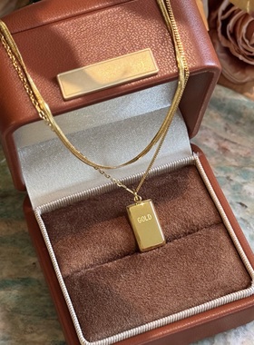 财迷“小金砖”双层小金条项链