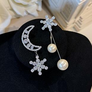 杨杨babytime C位女王!璀璨满钻星月珍珠耳钉AB不对称夸张年会款