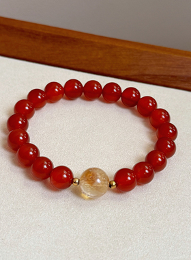 杨杨babytime【聚宝盆】天ran黄水晶新中式红玛瑙手串招財珠手链