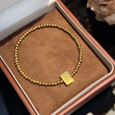 古法18K金转运珠麻将發财手链潮