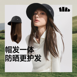 蕉下防晒帽子一体发护假发帽2025新鸭舌帽直发大波浪水波纹卷发