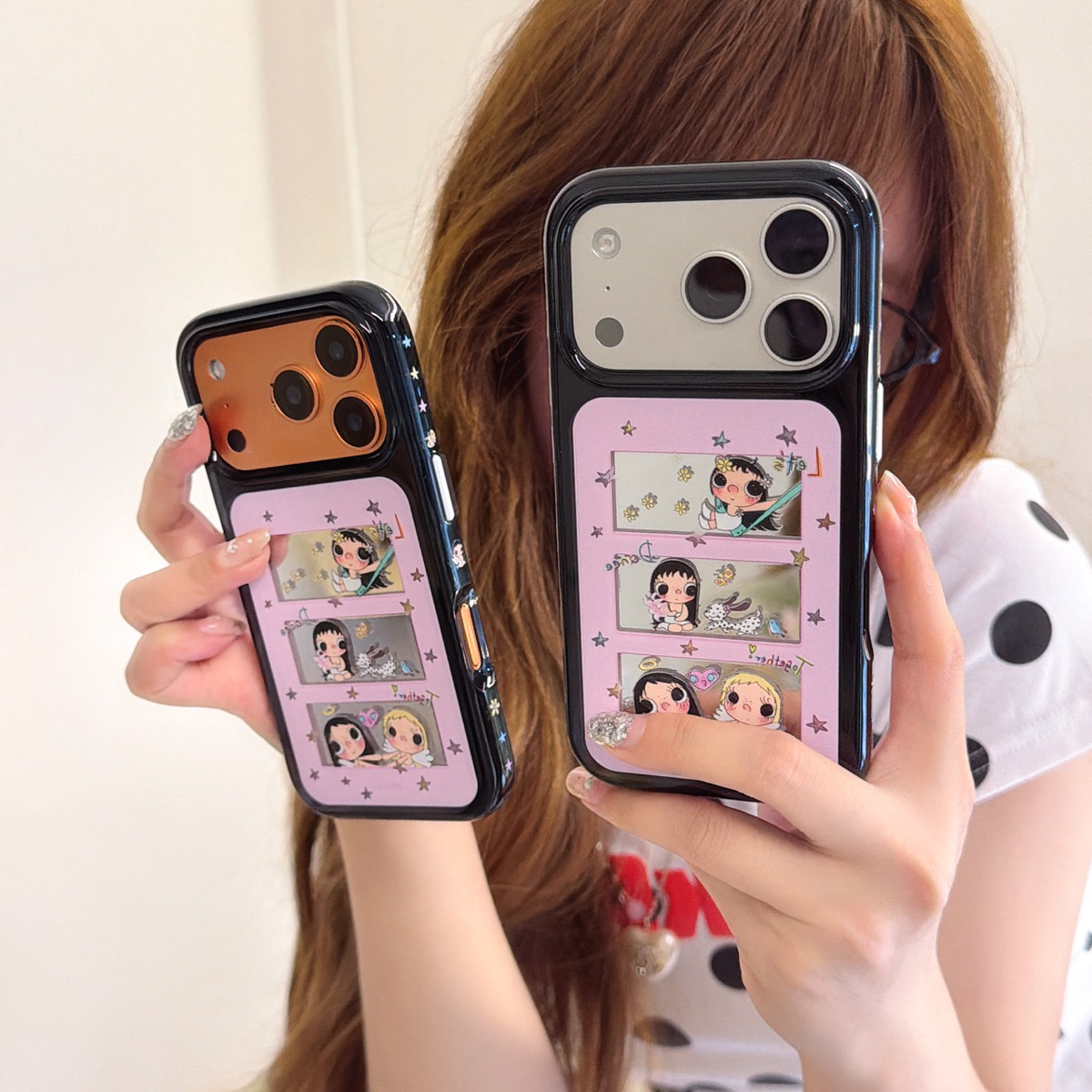 粉色星星花朵小玉适用于iPhone17Promax苹果16pro镜面15日韩14防摔保护13侧图镜面圆边太空壳