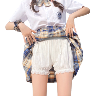 南瓜裤安全裤jk女防走光夏季薄款白色纯棉学生花苞打底短裤灯笼裤