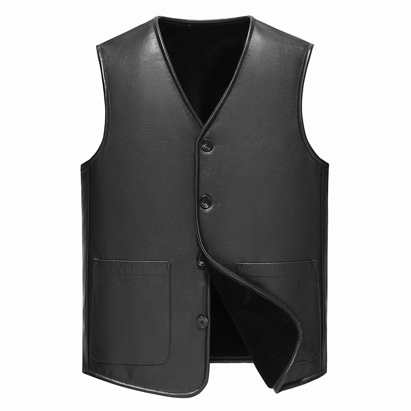 羊毛皮毛一体马甲男冬季加厚保暖牛皮背心羊毛皮马夹爸爸装62-15