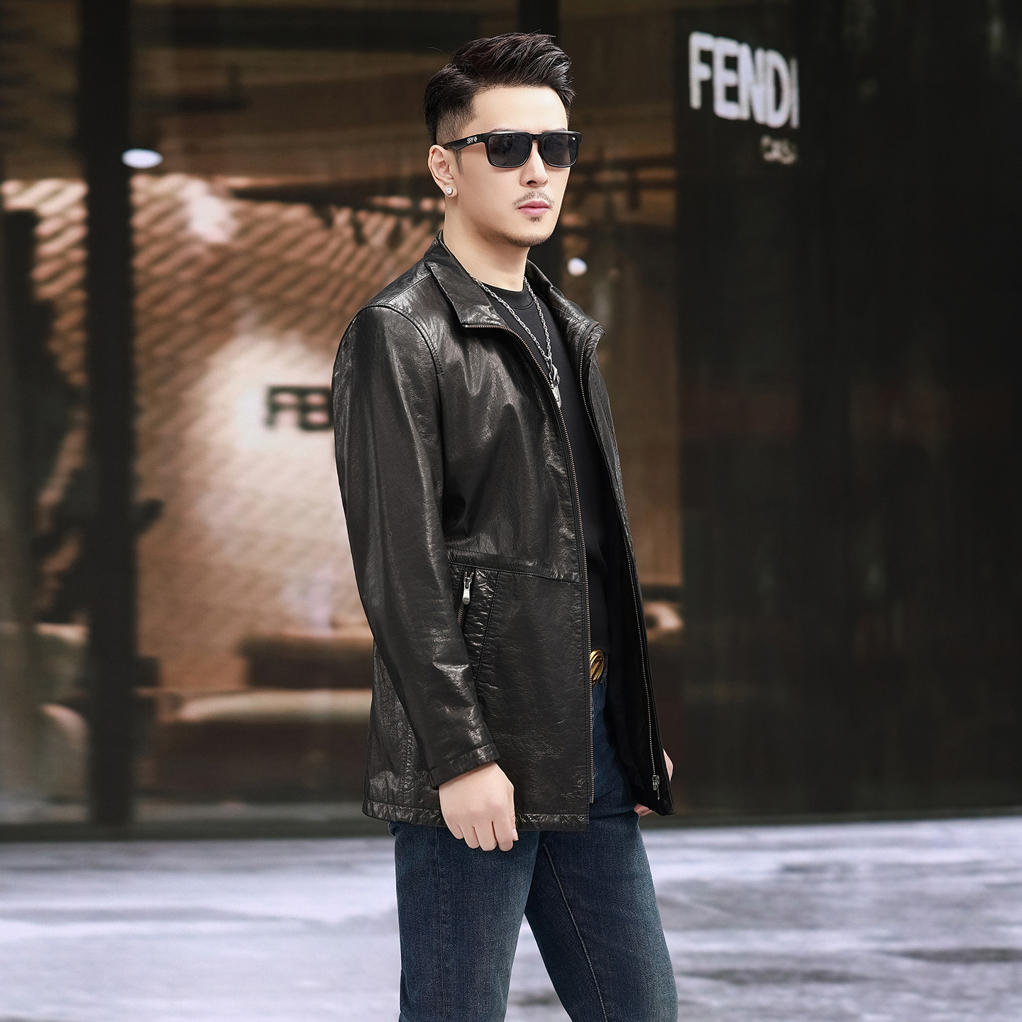 真皮皮衣男中长款头层油蜡小牛皮