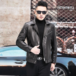 2101 ikgi真皮皮衣男机车服牛皮夹克油腊皮短款 斜拉链西装