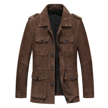 轻奢反绒真皮皮衣男翻毛皮猎装机车皮夹克休闲鹅绒羽绒服14-19008