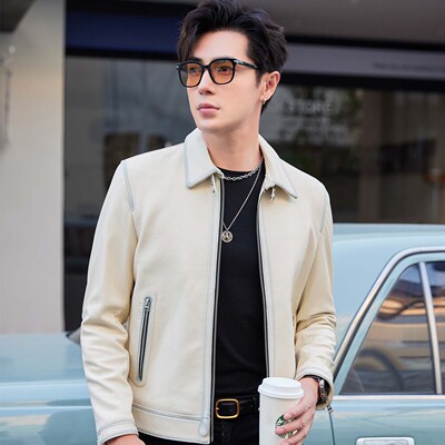 翻领真皮皮夹克男士夹克外套
