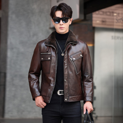 水貂内胆真皮皮衣男貂皮大衣翻领山羊皮夹克皮貂二体外套10-28277
