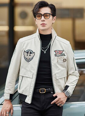 真皮皮衣男蜡变牛皮短款冬季机车真皮夹克修身潮10-23863