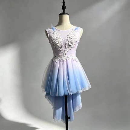 儿童现代舞演出服女童渐变蓝蓬蓬裙少儿集体舞蹈表演服伴舞裙