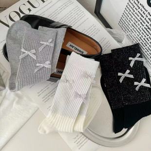 撞色细闪星空中筒袜公主搭配学院风饰品女袜 芭蕾风蝴蝶结