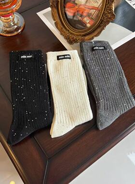 【Puffshop】原创25FW亮片中筒袜ins潮长筒春秋堆堆日系布标点