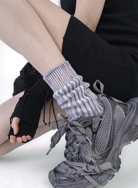 “高级废土风！”潮流欧货高级扎染做旧褪色中筒袜保暖粗线袜子