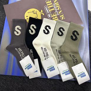 潮字母袜纯棉运动个性 韩版 两双装 街头中筒袜 一起发财