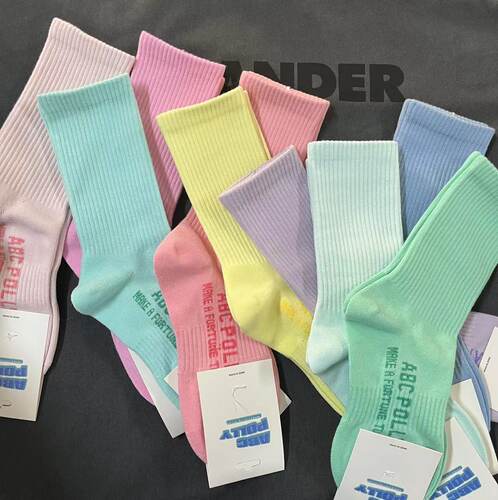 梦幻彩色纯棉中长筒袜糖果色纯棉