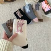 Puffshop 原创25FW羊毛长耳兔拼接撞色棉袜针织可爱卡通中筒袜