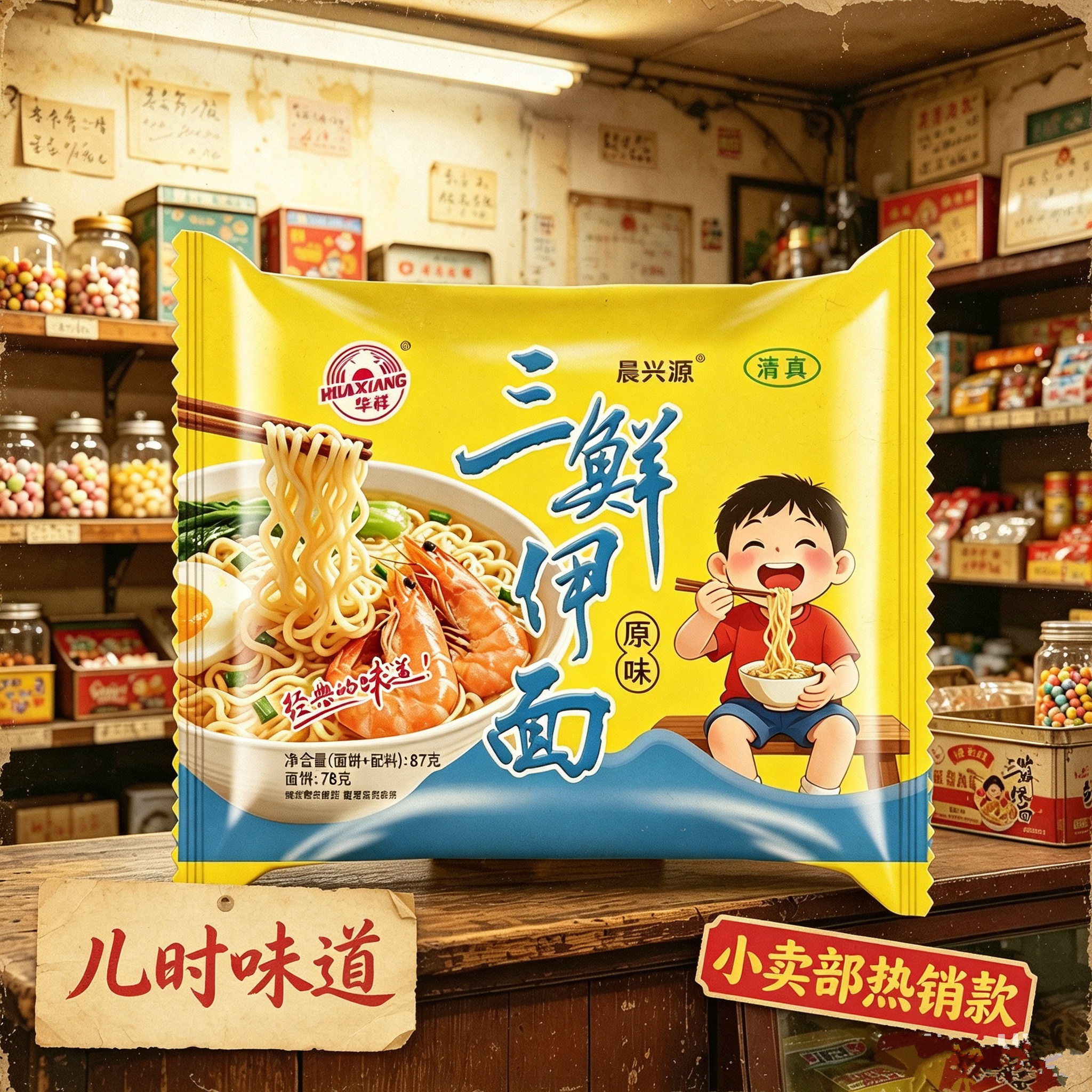华祥清真三鲜伊面80后童年回忆方便面泡面87g*24袋一整箱速食批发