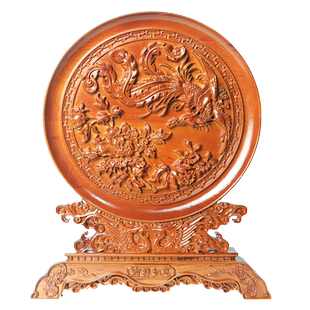 木雕桃木摆件挂件凤凰牡花开丹富贵桌面摆件家居客厅玄关办公室