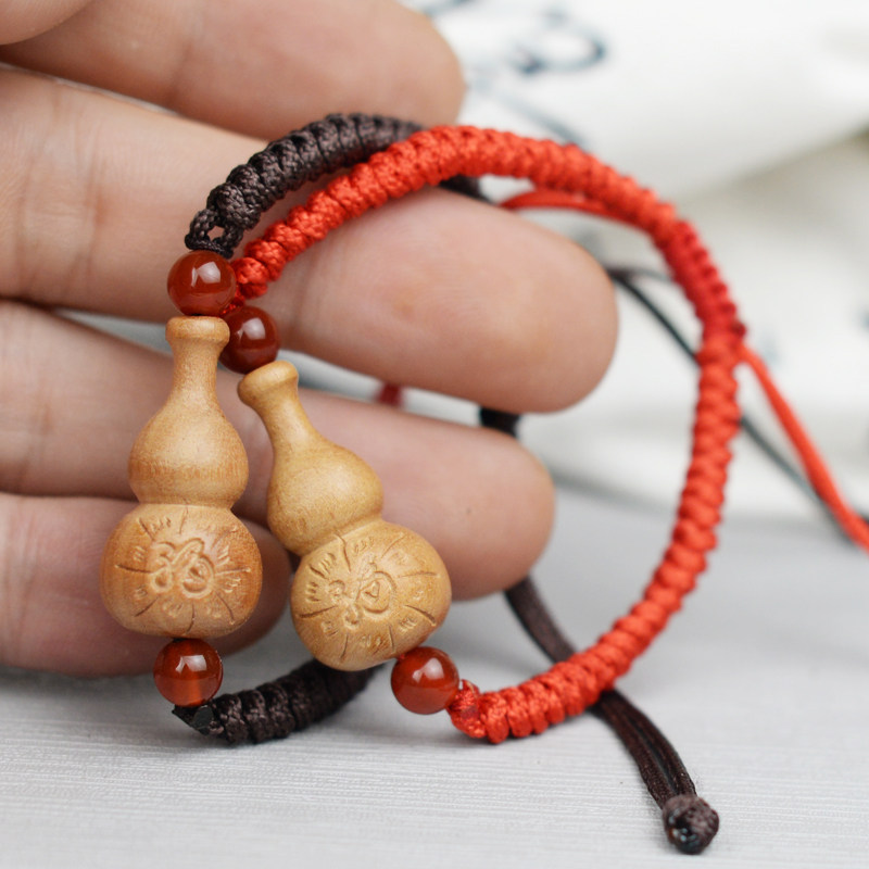 桃木葫芦红绳葫芦手链男士女士手链手腕木雕葫芦手平安葫芦手串