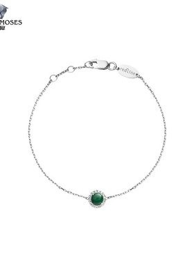 redline/红绳女士2023新款0.088克拉圆形钻石镶孔雀石金链制手链