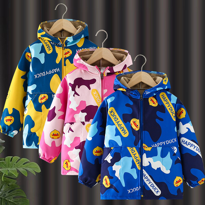 2025新款儿童冲锋衣防水防脏秋冬加绒连帽羽绒服护衣男童女童外套