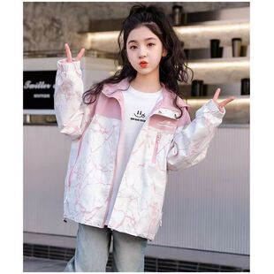 女童外套春秋装儿童洋气时髦冲锋衣女孩拼色2025新款时尚秋装上衣