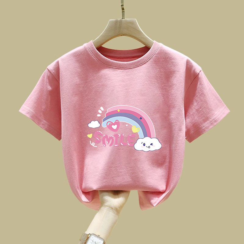 2414#儿童女童可爱印花新款短袖洋气潮款儿童男童女童休闲长袖T恤