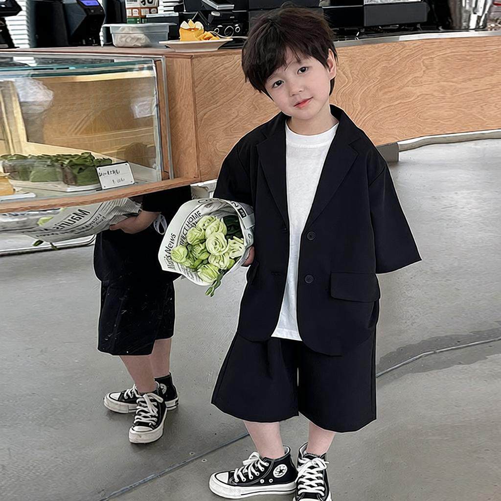 童装男童夏季新款痞帅西装套装