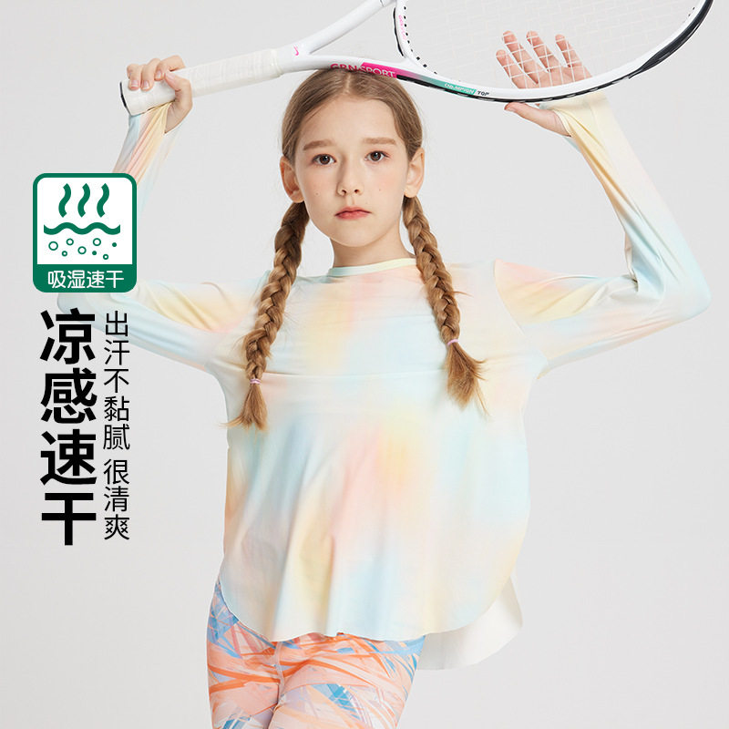 儿童速干衣春夏新款圆领晨跑网球吸湿t恤女童长袖舒适打底衫a类薄