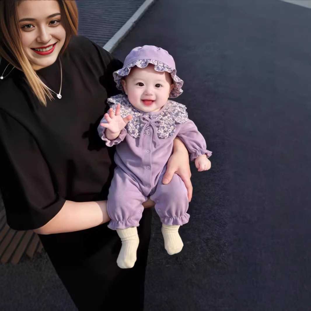 婴儿春秋贝壳领连体哈衣爬服套装