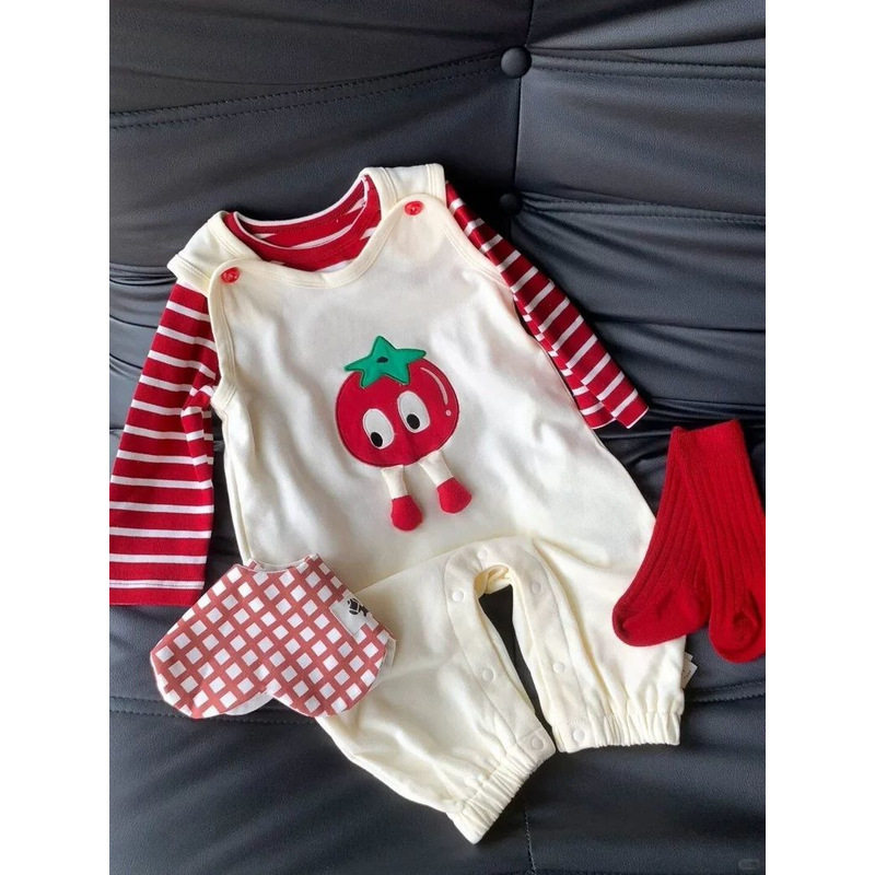 韩版婴儿条纹背带裤连体衣两件套