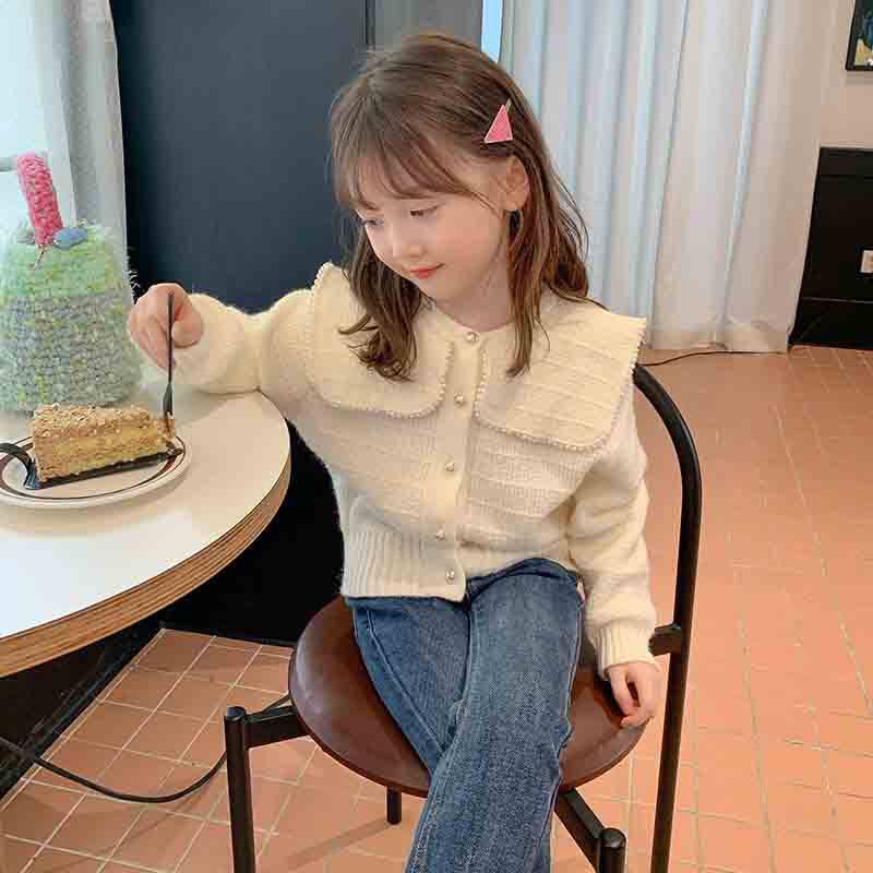 春秋女童花朵针织开衫洋气款