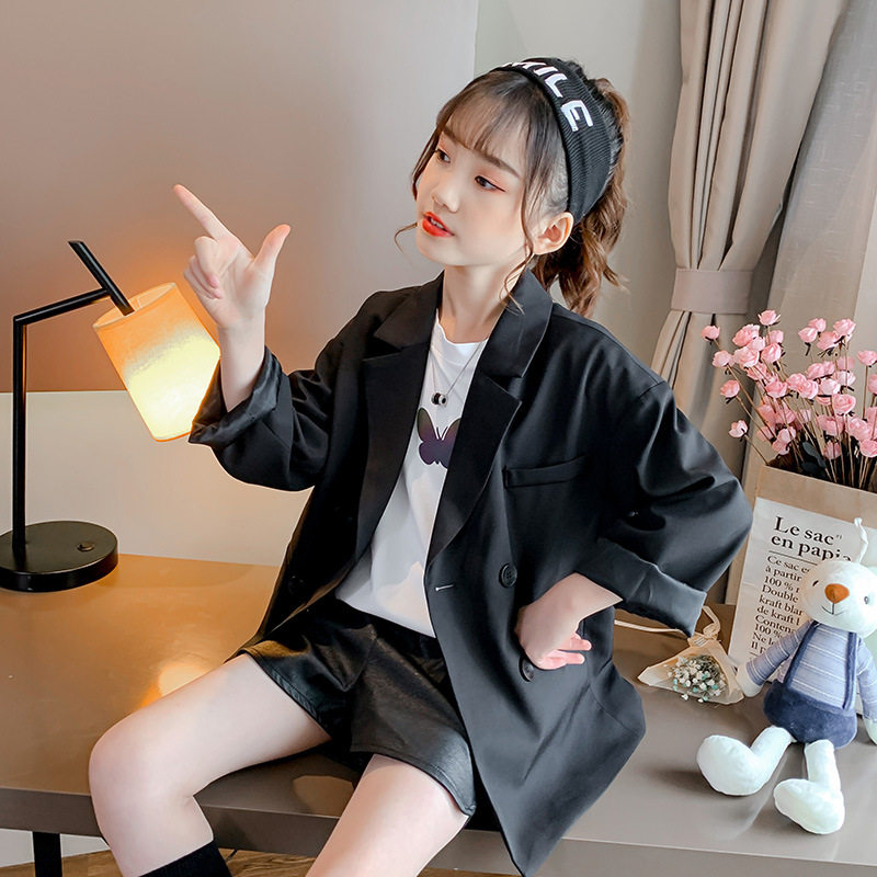 女童秋款时尚洋气黑色西服外套