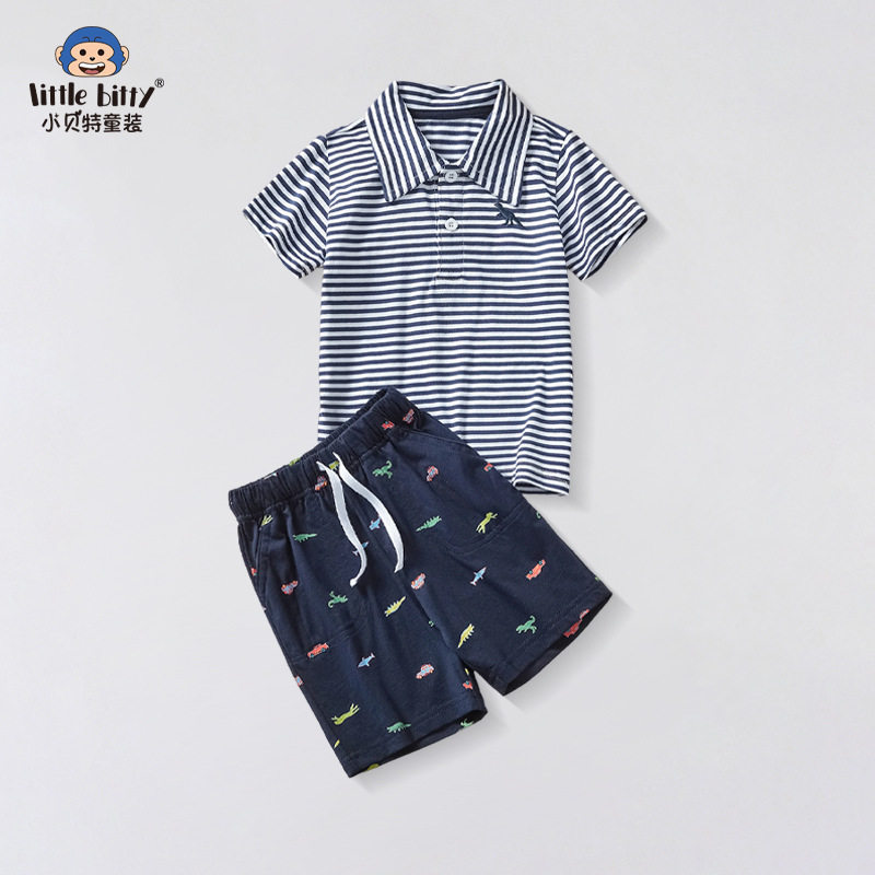 欧美品牌2025年夏季新款童装两件套男童短袖T恤短裤套装工厂