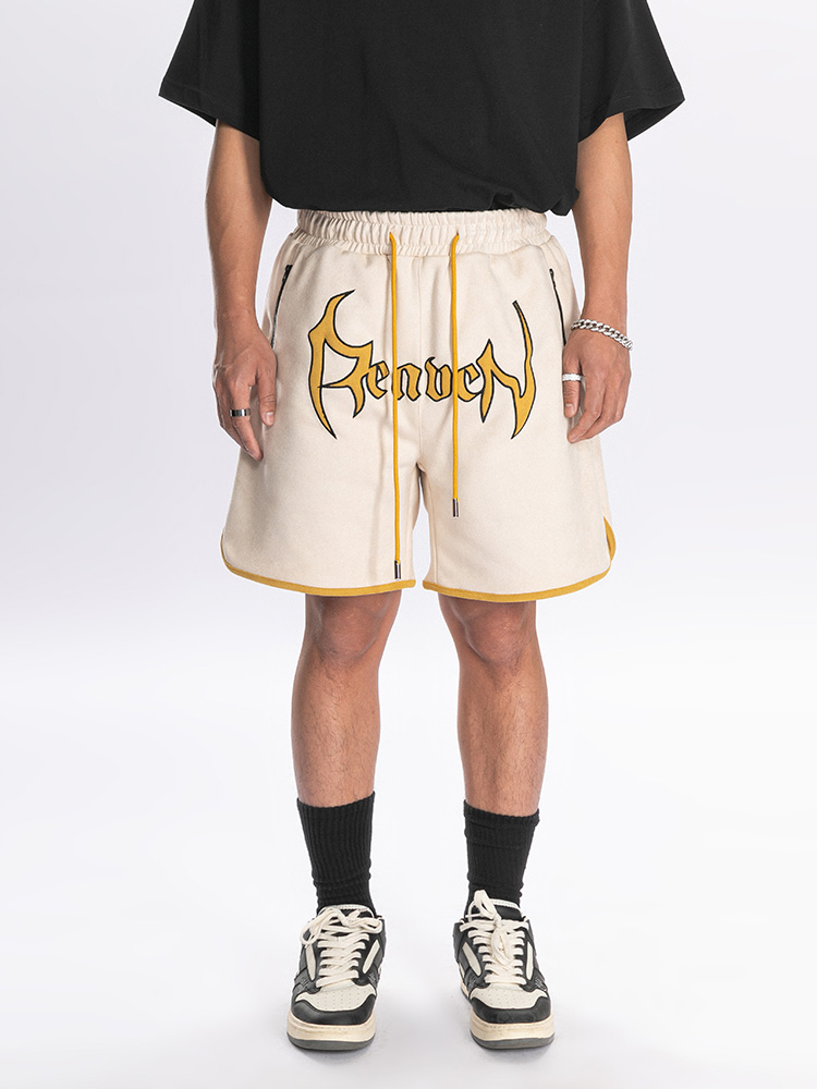 Babugge字母刺绣休闲直筒短裤