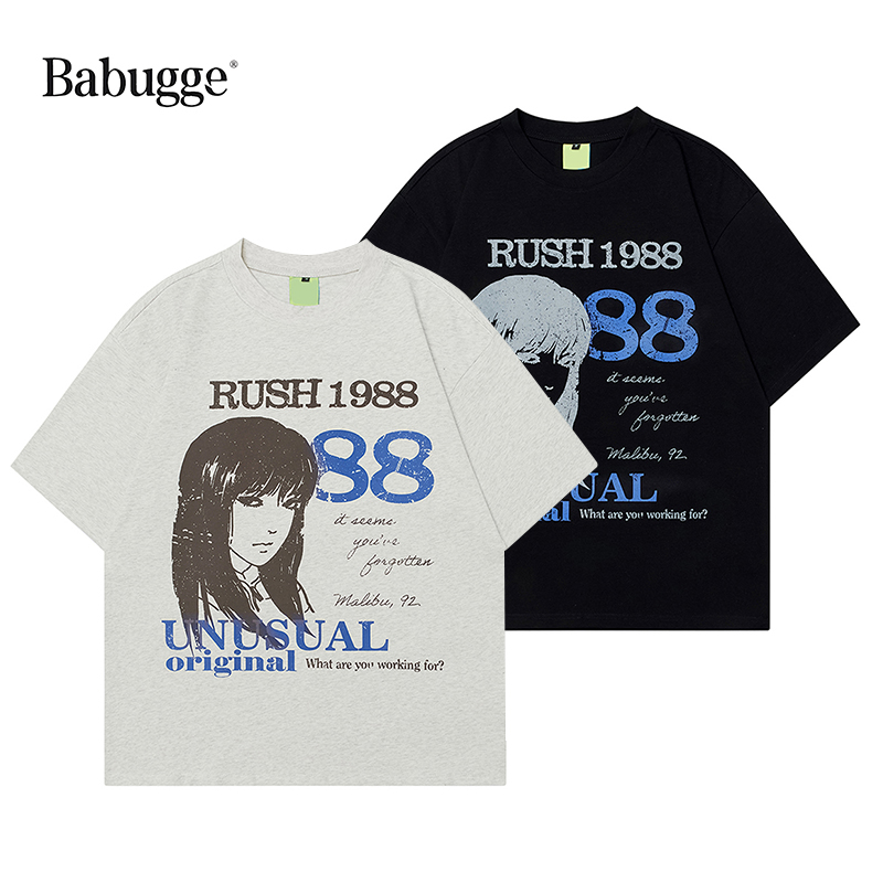 做旧纯棉短袖T恤圆领情侣款上衣