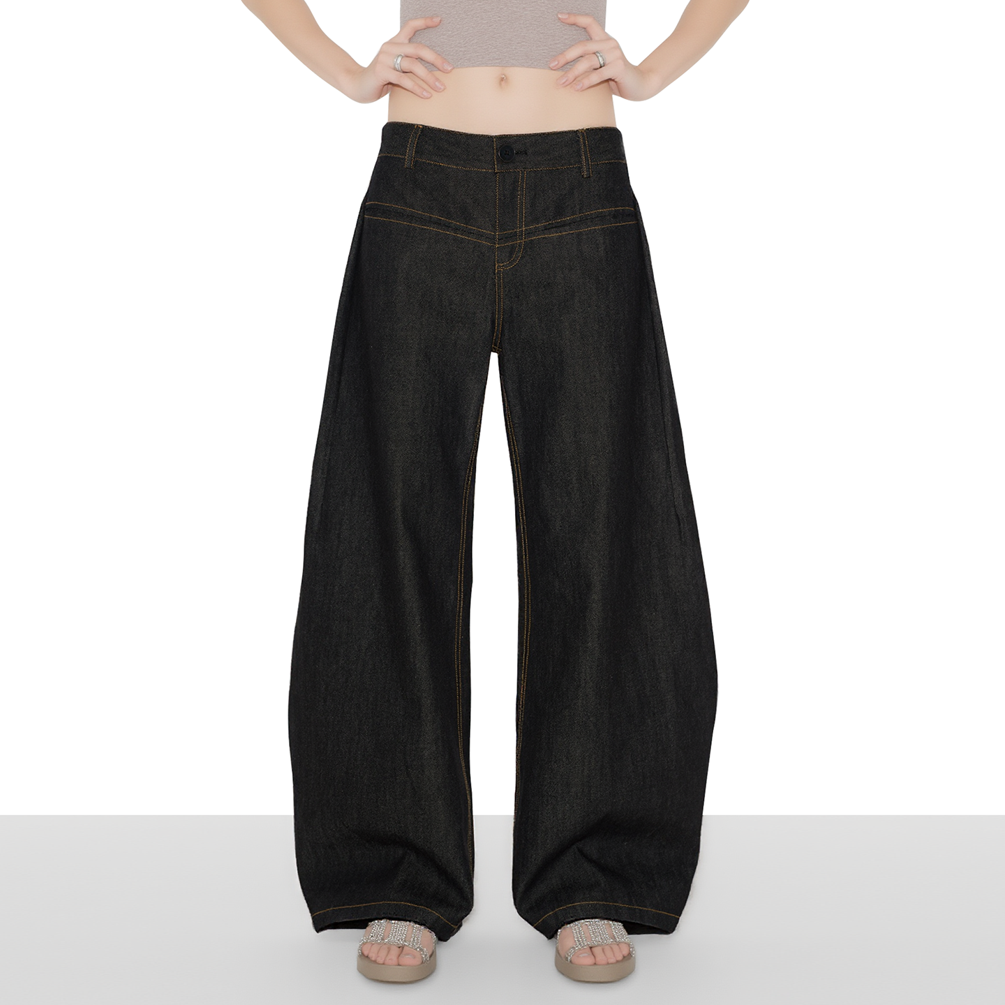 美式高街做旧设计感弯刀牛仔裤子