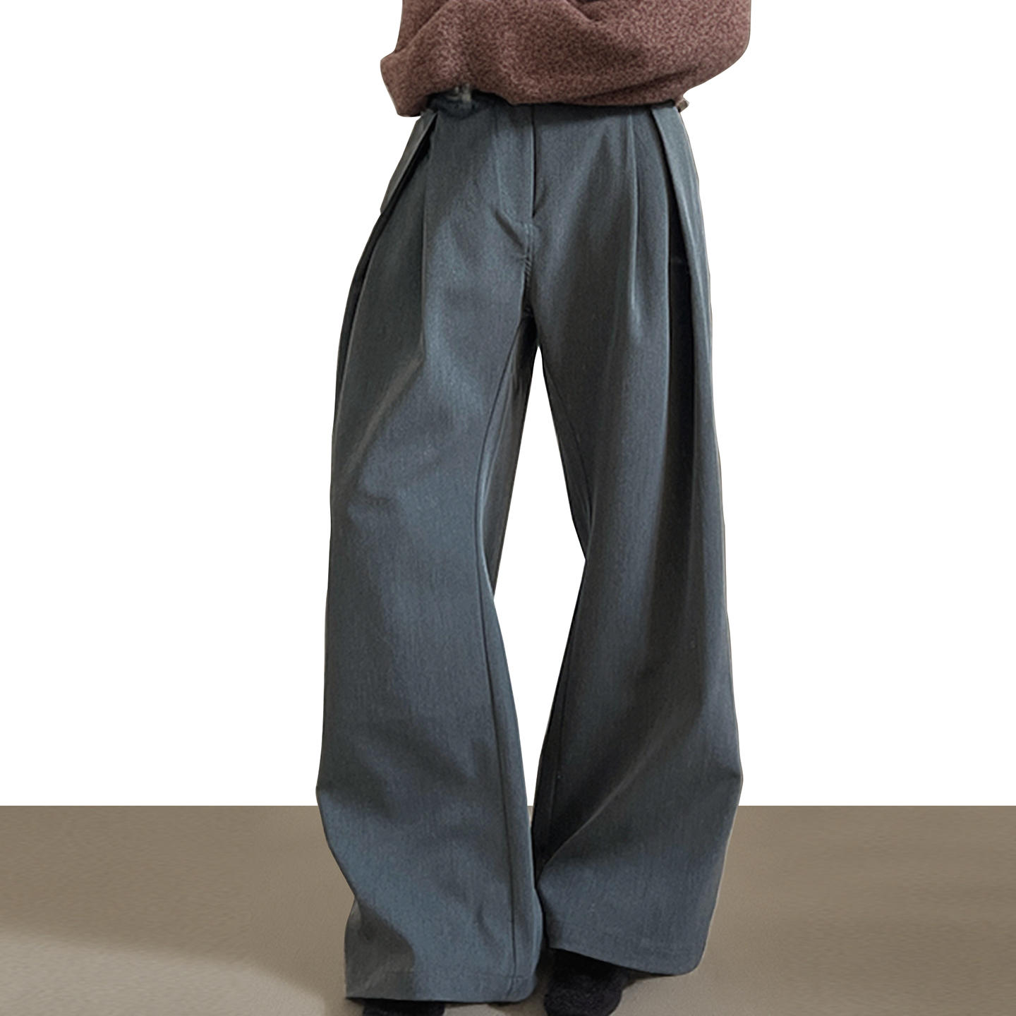 立体褶皱深灰色通勤直筒休闲裤潮